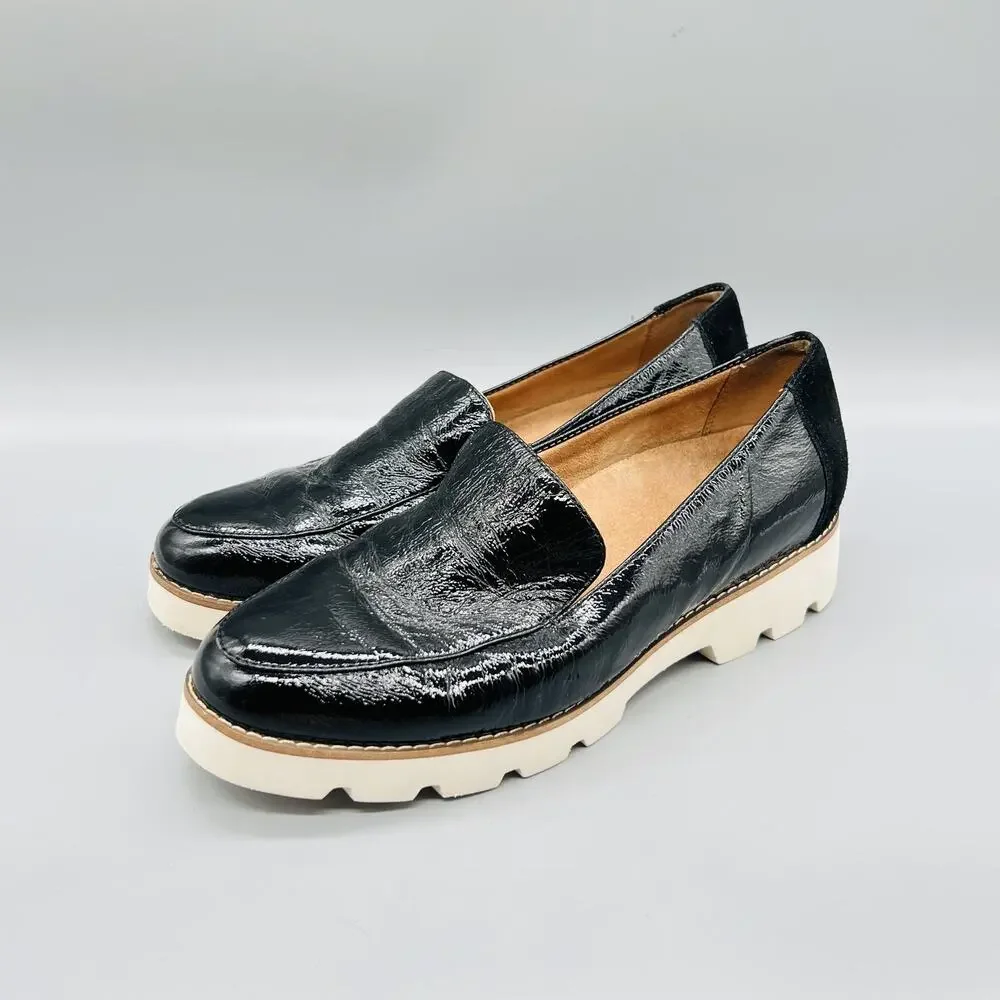 Vionic Shoes Womens 7 Black Patent Leather Kensley Loafers Lug Sole Comfort